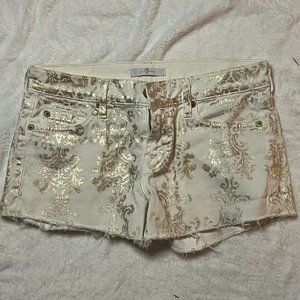 7 for all Mankind White Denim and Gold Metallic Shorts